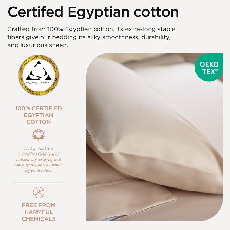 Threadmill Egyptian Cotton Queen Sheet Set | 100% Certified Egyptian Cotton Bed Sheets for Queen Size Bed | Queen Bed Sheets Set with Snug Fit 16" Deep Pocket | Soft Cooling Sateen Bedding Set | Beige - Image 3